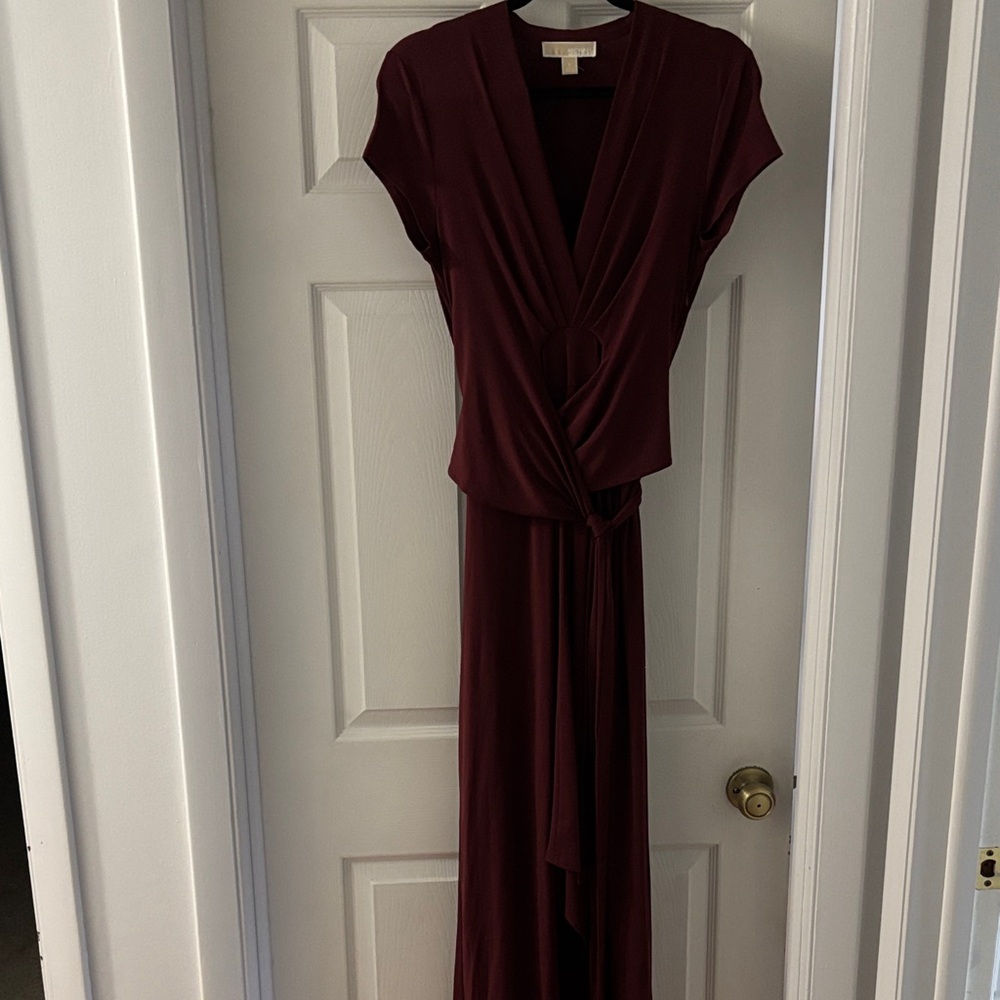 Michael Kors Deep Burgundy High Low Wrap Maxi Dress